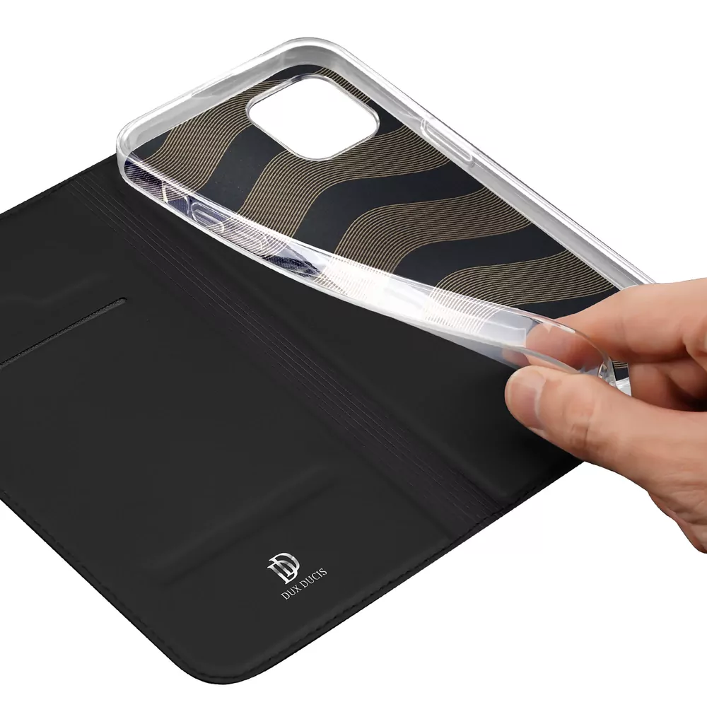 Prémiové flip pouzdro DUX DUCIS SKIN na mobil Apple iPhone 15 Plus - černé