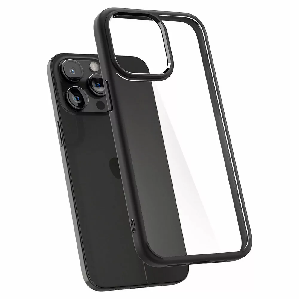 Silikonové pouzdro SPIGEN Crystal Hybrid na mobil Apple iPhone 15 Pro - čiré s černým rámečkem
