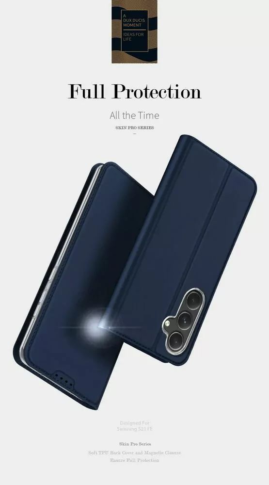 Prémiové flipové pouzdro DUX DUCIS SKIN na mobil Samsung Galaxy S23 FE Modré