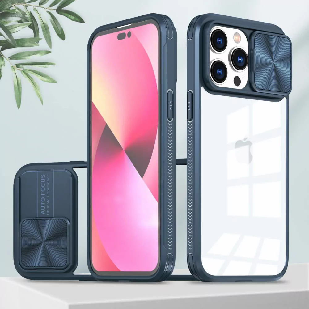 Silikonové pouzdro Camslider na mobil Apple iPhone 15 Pro Modré s ochranou kamerek