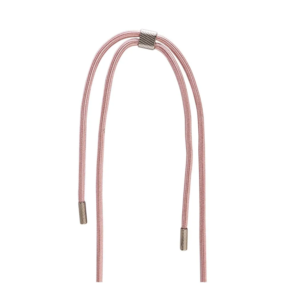 Pevné silikonové pouzdro FIXED Pure Neck Crossbody na mobil Apple iPhone 15 Pro s popruhem přes rameno - čiré - růžová šňůrka