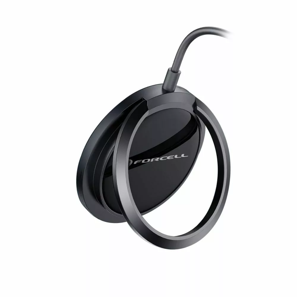 Bezdrátová indukční nabíječka - podložka FORCELL F-ENERGY PowerPod s kroužkem/stojánkem, kompatibilní s MagSafe, černá