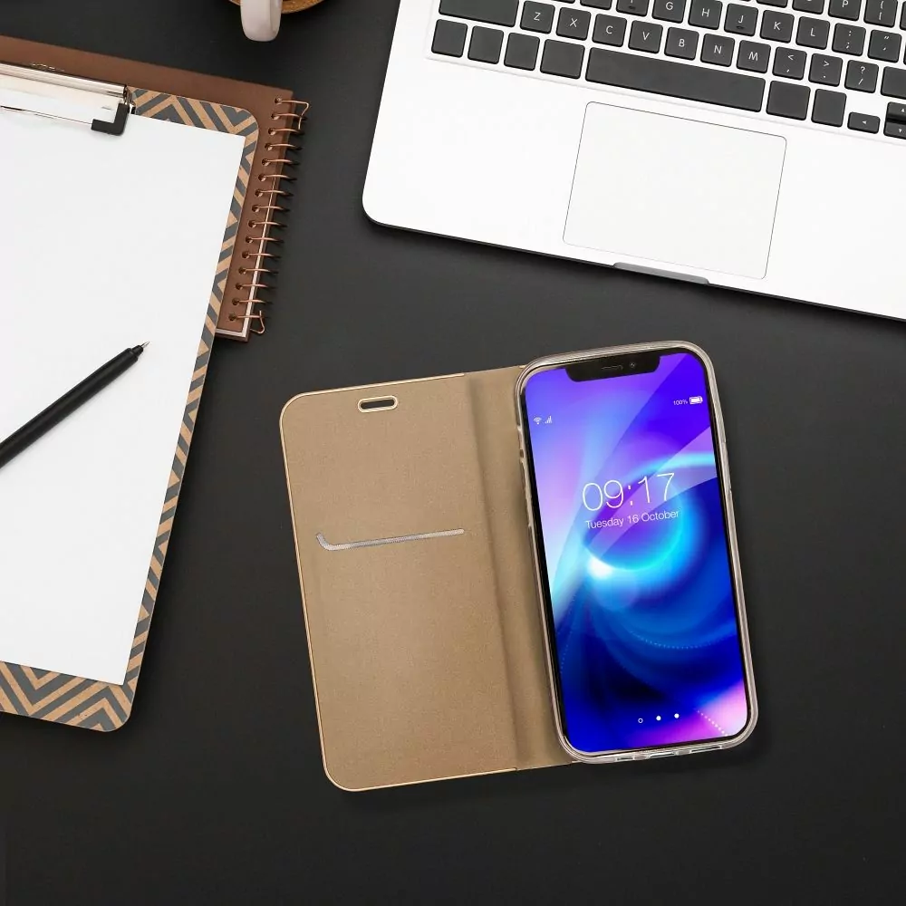 Luxusní flip pouzdro Coolcase Luna na mobil Samsung Galaxy A55 5G Zlatavé