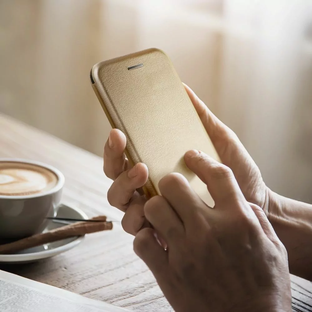 Otevírací flipové pouzdro Coolcase Elegance na mobil Samsung Galaxy A55 5G zlatavé
