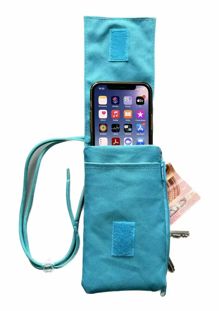Kapsičkové univerzální pouzdro SWISSTEN POCKET na krk s karabinou pro mobily s velikostí do 6,8" modré