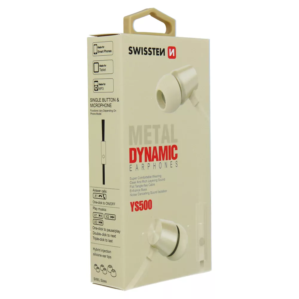 Sluchátka do uší SWISSTEN EARBUDS DYNAMIC YS500, 3,5mm jack, zlatavá