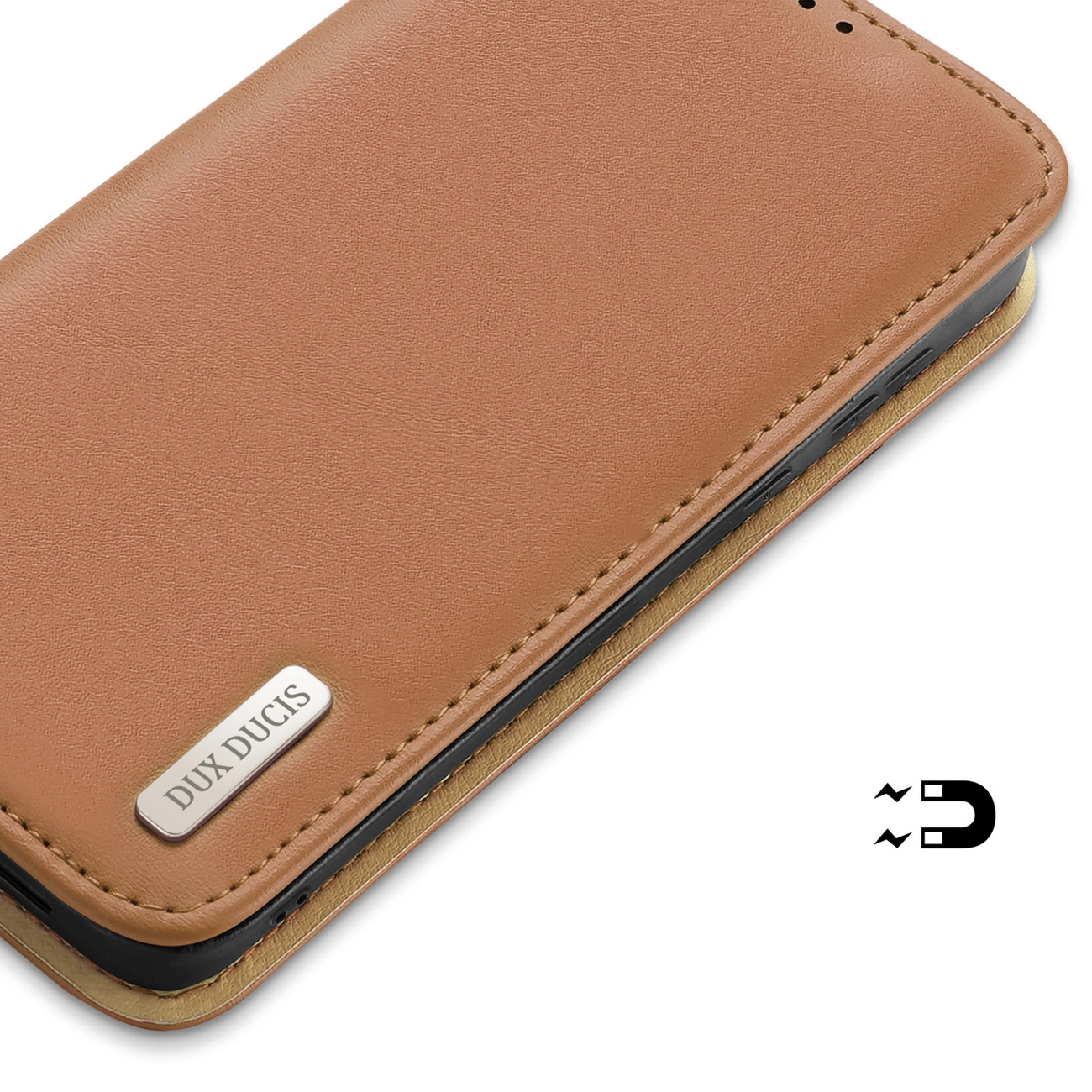 Pěkné kožené flip pouzdro Dux Ducis Hivo na mobil Samsung Galaxy S24 Plus Hnědé