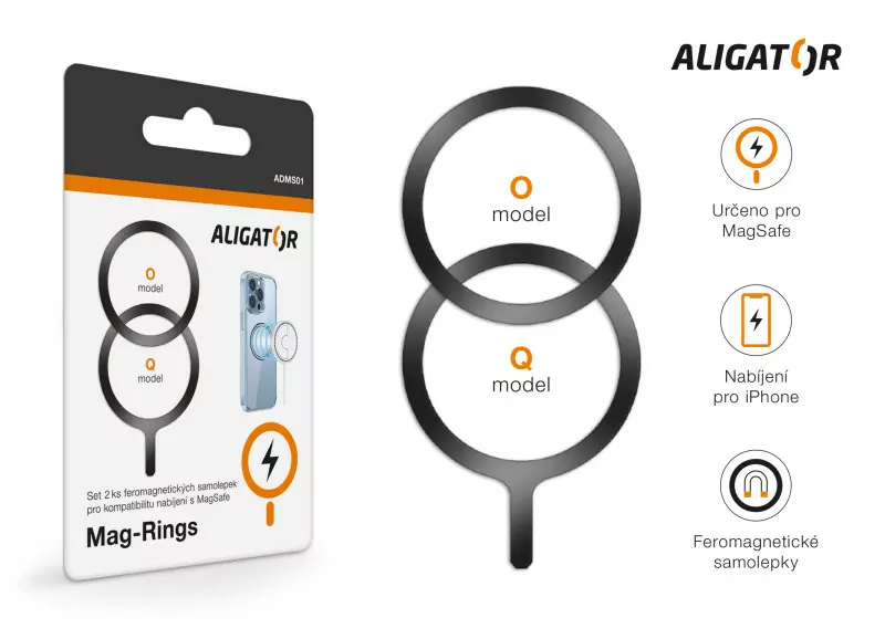 Set 2ks feromagnetických samolepek Aligator Mag-Rings, Magsafe kompatibilní, černé