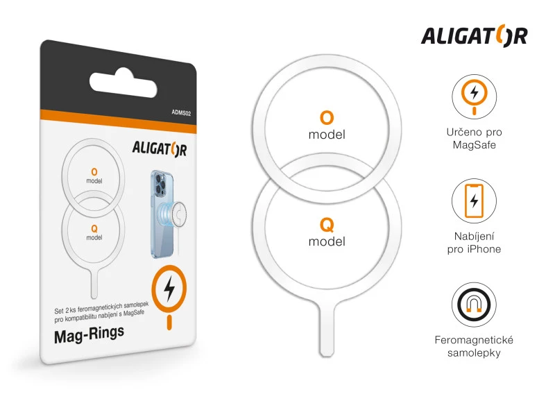 Set 2ks feromagnetických samolepek Aligator Mag-Rings, Magsafe kompatibilní, bílé