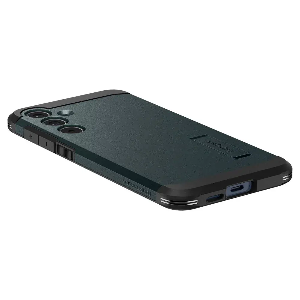 Odolné silikonové pouzdro SPIGEN Tough Armor na mobil Samsung Galaxy A35 5G - zelené se stojánkem
