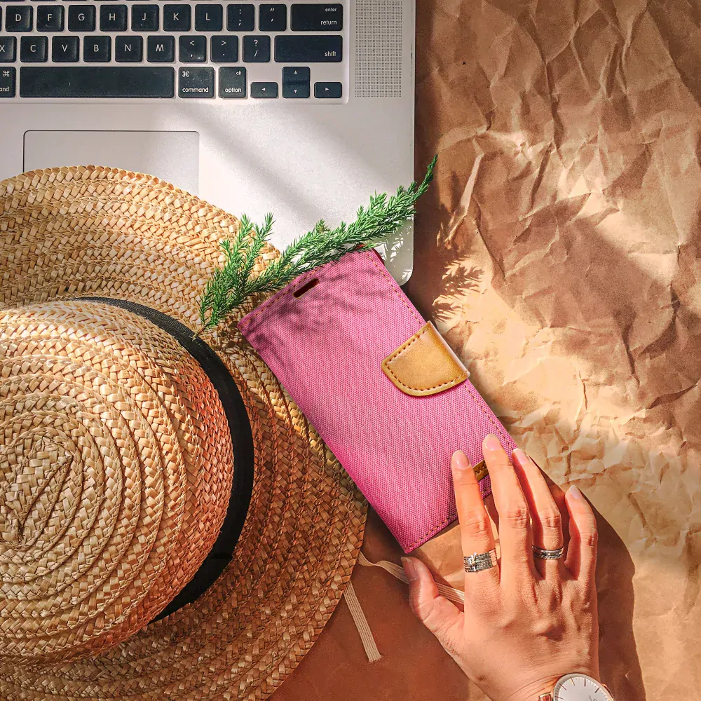 Luxusní flipové pouzdro Coolcase Canvas pro Samsung Galaxy A35 5G růžové