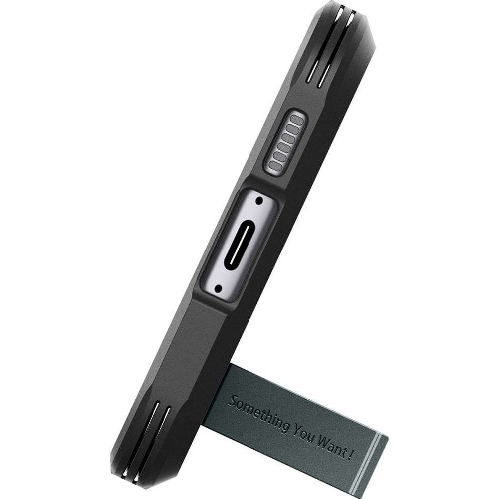 Odolné silikonové pouzdro SPIGEN Tough Armor na mobil Samsung Galaxy S23 FE tmavě zelené se stojánkem