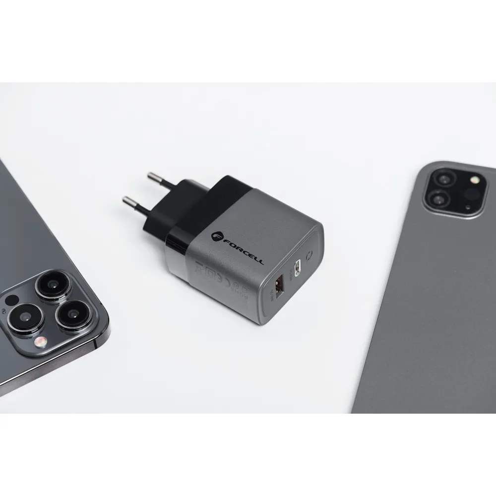 Síťový nabíjecí adaptér Forcell F-Energy GaN s výstupem USB C a USB s nabíjením PD a QC 4.0, 45W (bez kabelu)