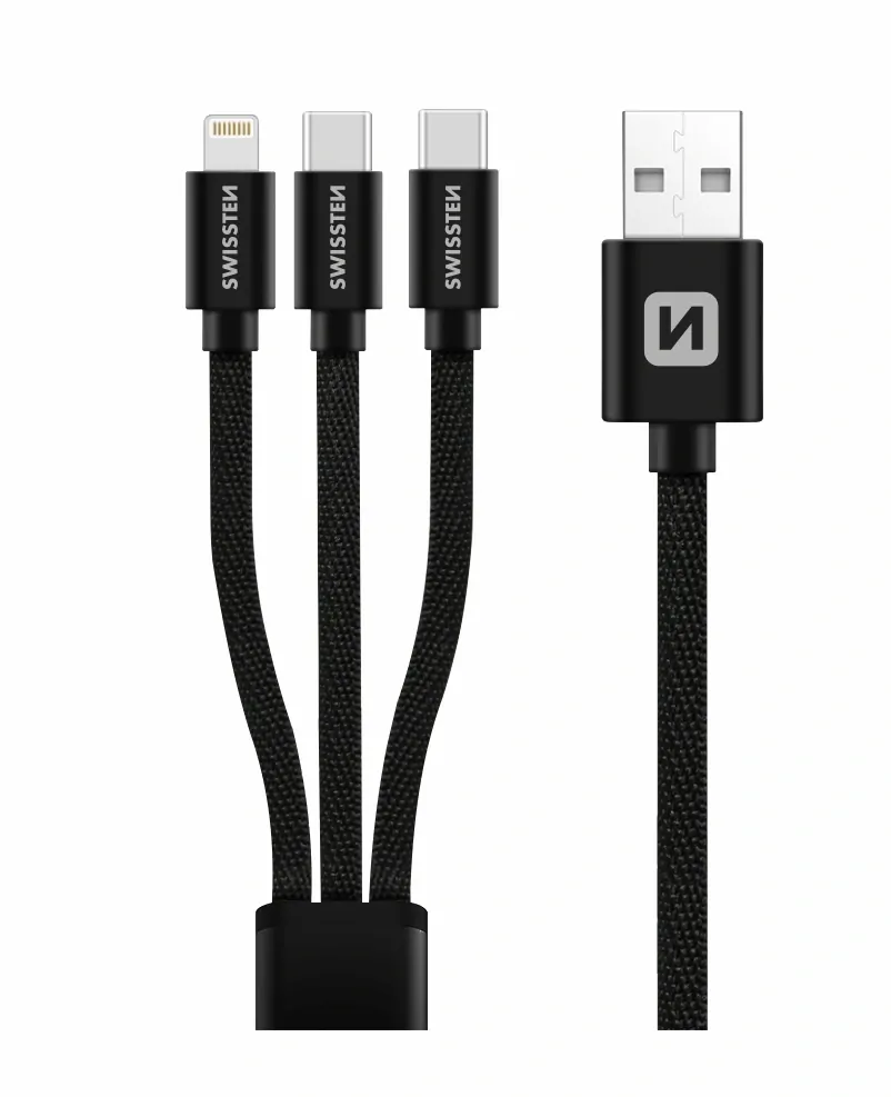 Datový kabel SWISSTEN 3v1 s konektorem 2x USB-C a Lightning, 1,2m