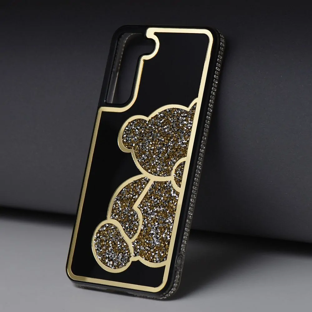 Třpytivé pouzdro Coolcase TEDDY BEAR  - Apple iPhone 7 / 8 / SE 2020 / SE 2022 zlatavé