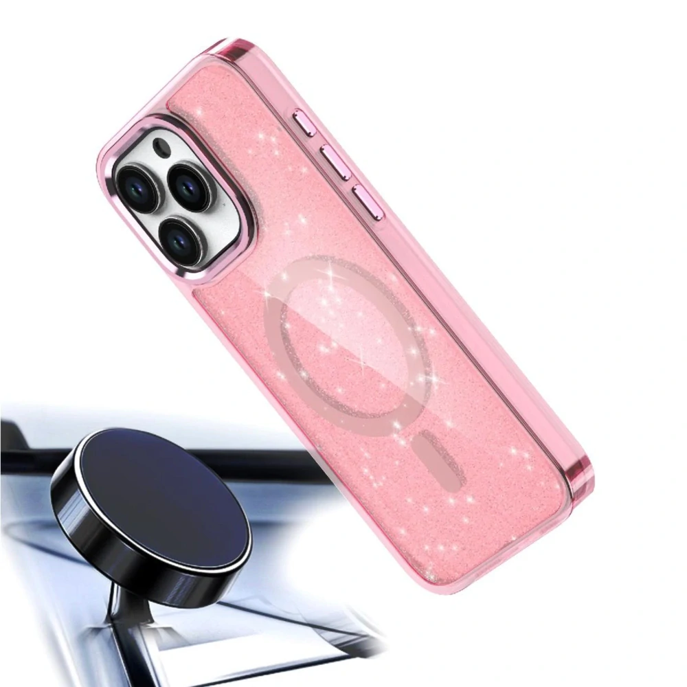 Třpytkové pouzdro Glitter Case s MagSafe - Apple iPhone 16 Pro - průhledné / růžové
