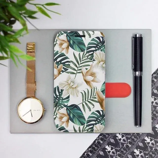 Knížkové flip pouzdro Mobiwear - Huawei Nova 9 - MC07P Zlatavé květy a zelené listy - VÝPRODEJ
