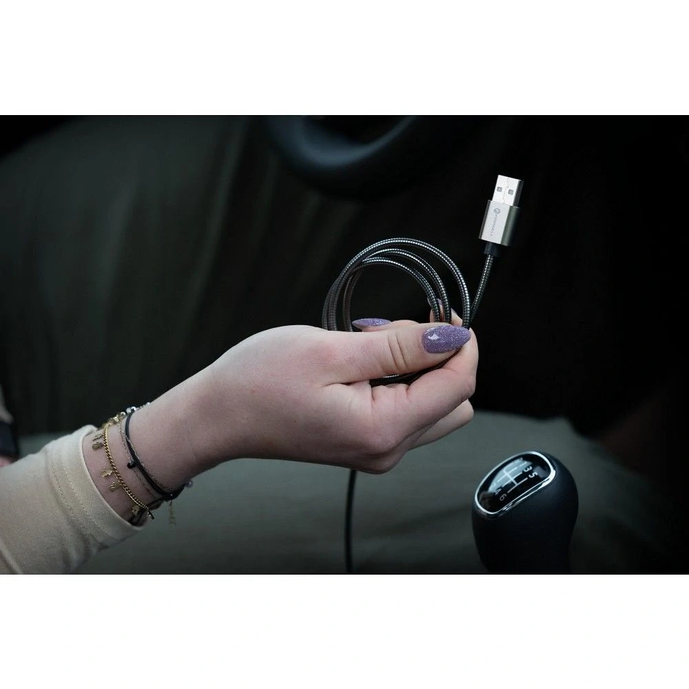 Datový kabel FORCELL F-ENERGY Metal C236 USB-A na Lightning 1m – stříbrný