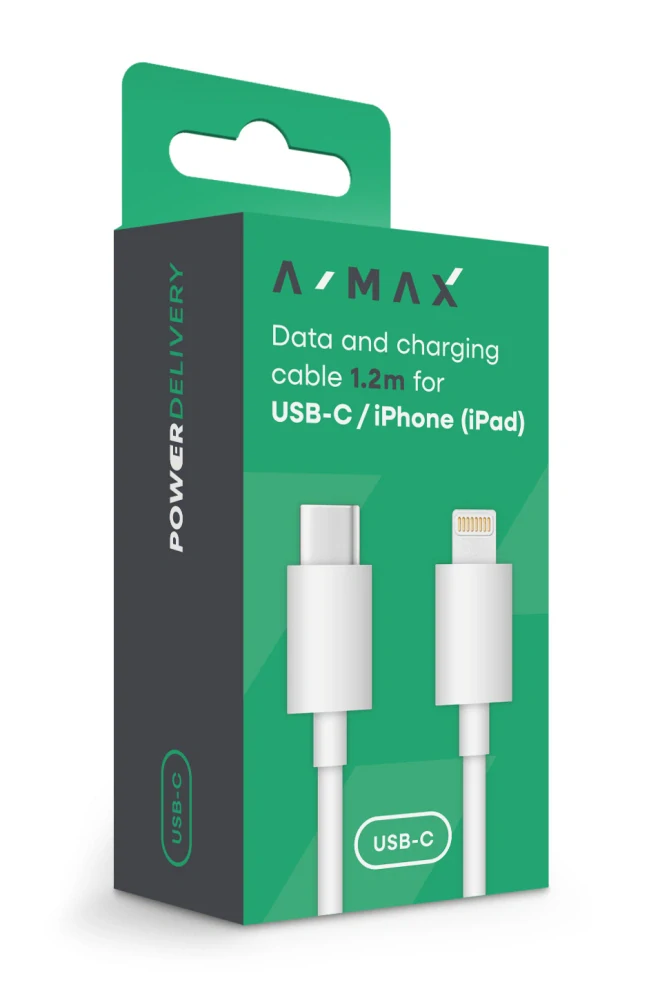A-MAX USB-C/Lightning kabel 1,2m 3A – bílý