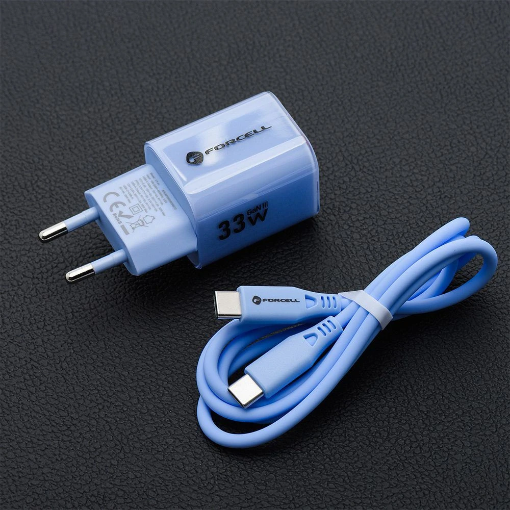 Nabíječka Forcell GaN III 33W + USB-C kabel - modrá