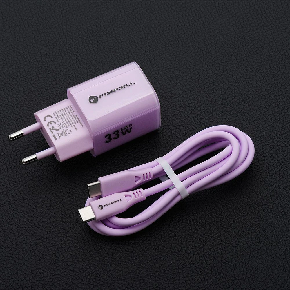 Nabíječka Forcell GaN III 33W + USB-C kabel - fialová