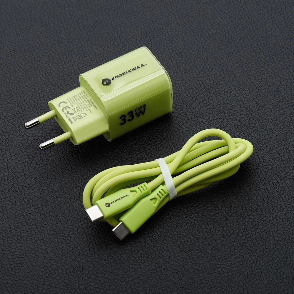 Nabíječka Forcell GaN III 33W + USB-C kabel - zelená