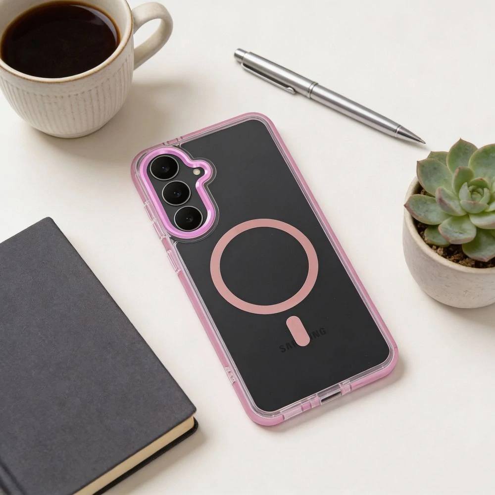 MagSafe kryt na mobil Samsung Galaxy S26 - Frame Clear Hybrid Mag Cover pudrově růžový