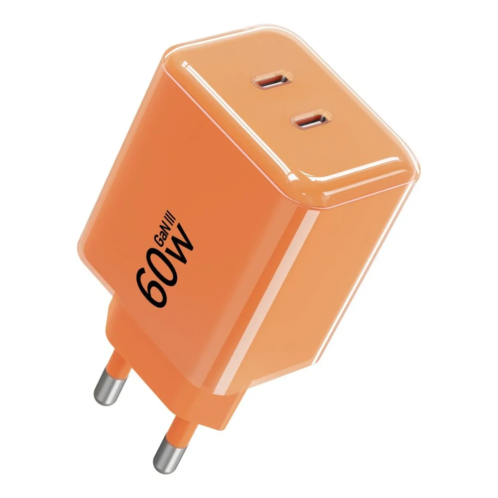 Rychlá nabíječka Forcell F-Energy GaN III 60W 2× USB-C + kabel oranžová