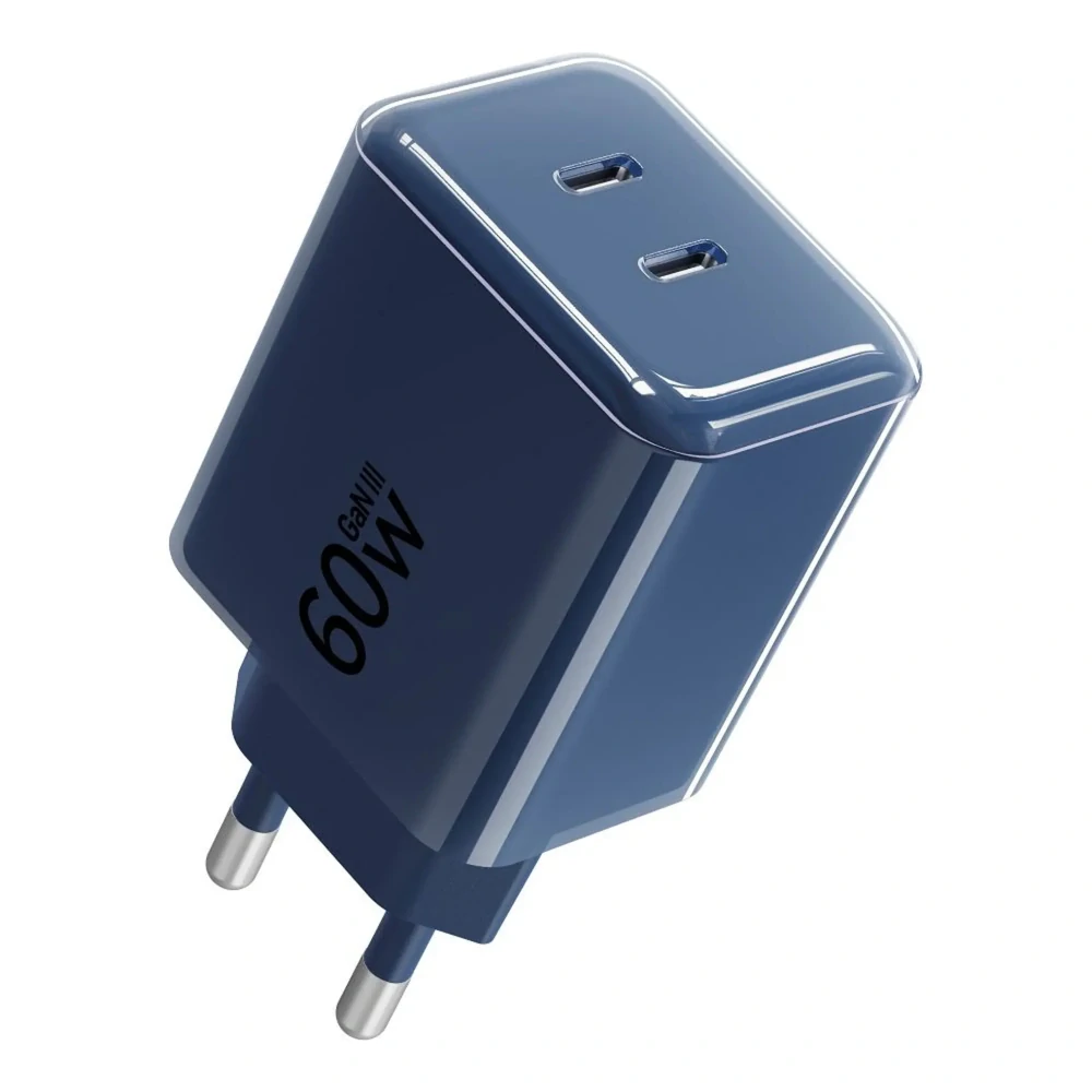 Rychlá nabíječka Forcell F-Energy GaN III 60W 2× USB-C + kabel modrá
