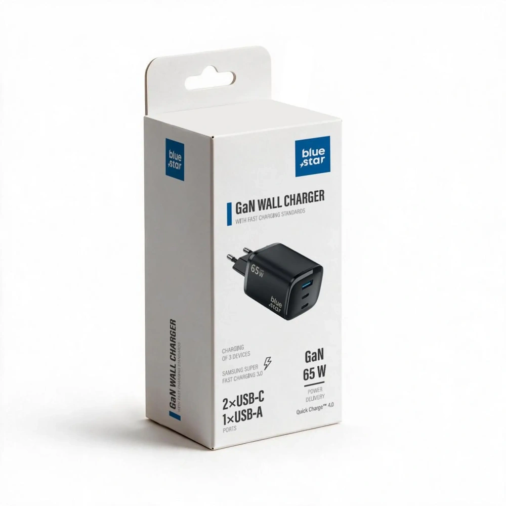 Nabíječka Blue Star Nano GaN 45W USB-C + USB-A PD QC4.0 černá