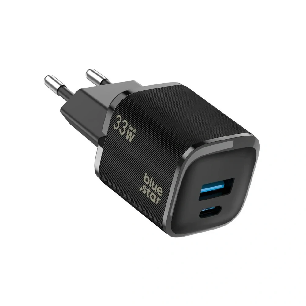 Nabíječka Blue Star Nano GaN 33W USB-C + USB-A PD QC4.0 černá