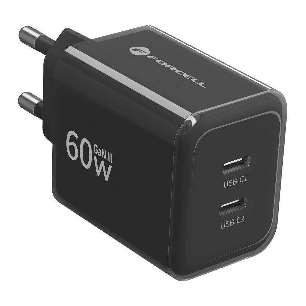Nabíječka GaN 60W 2x USB-C Forcell F-Energy VT-60 + kabel USB-C, černá