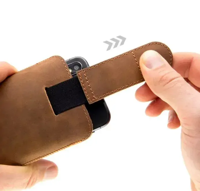 Univerzální kapsičkové hnědé kožené pouzdro FIXED Posh na mobily, pravá kůže, vel. 6XL
