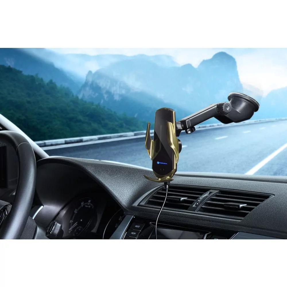 Univerzální držák do auta SMART SENSOR FORCELL HS1 do mřížky ventilace i okno - zlatý - s bezdrátovým nabíjením 15W