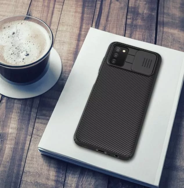 Silikonové pouzdro Nillkin CamShield na mobil Samsung Galaxy A03s černé s krytkou fotoaparátu
