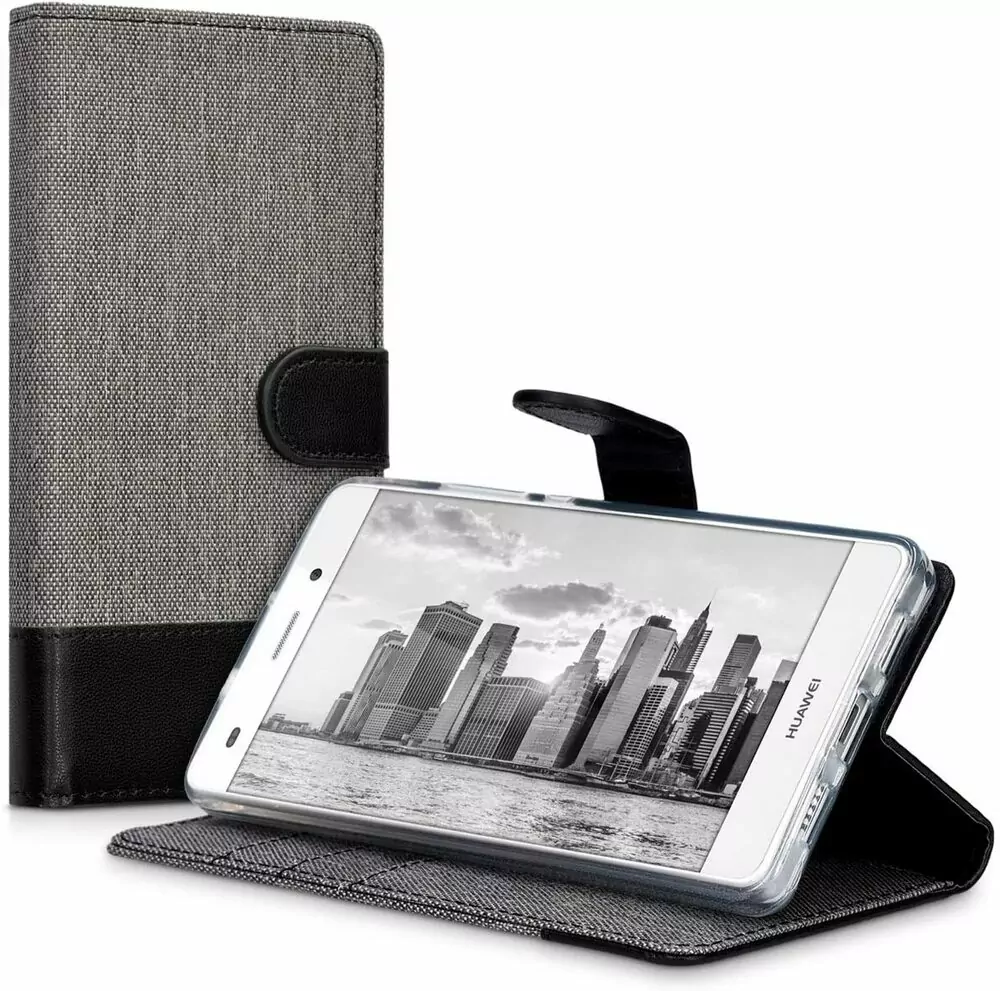 Luxusní flipové pouzdro KWmobile Canvas Wallet na Huawei P8 Lite šedé