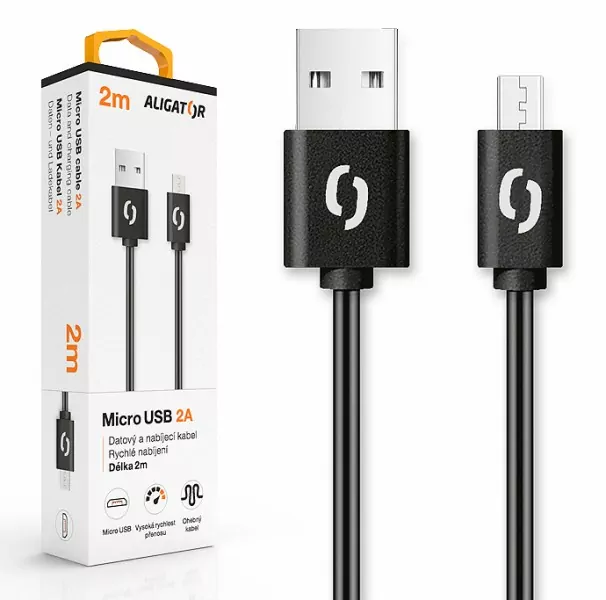 Datový kabel s konektorem Micro USB ALIGATOR 2A černý 2m