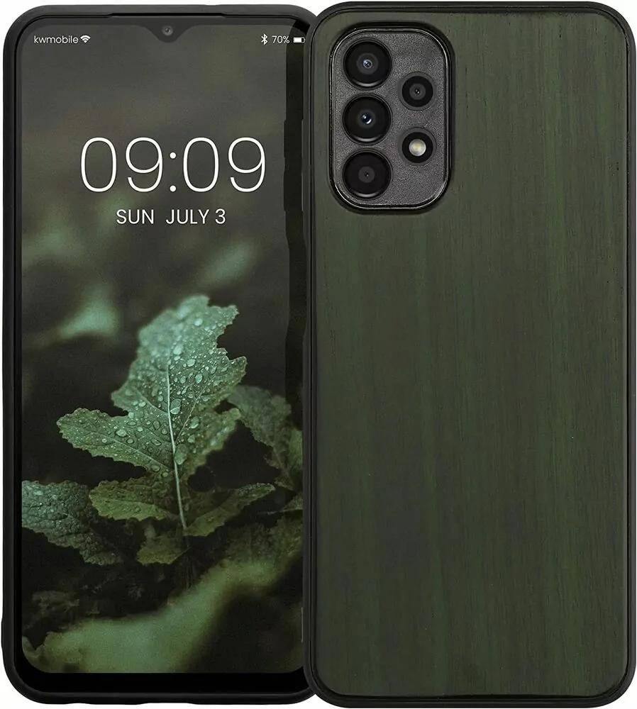 Dřevěné - silikonové pouzdro KWmobile na mobil Samsung Galaxy A13 4G Dark Green