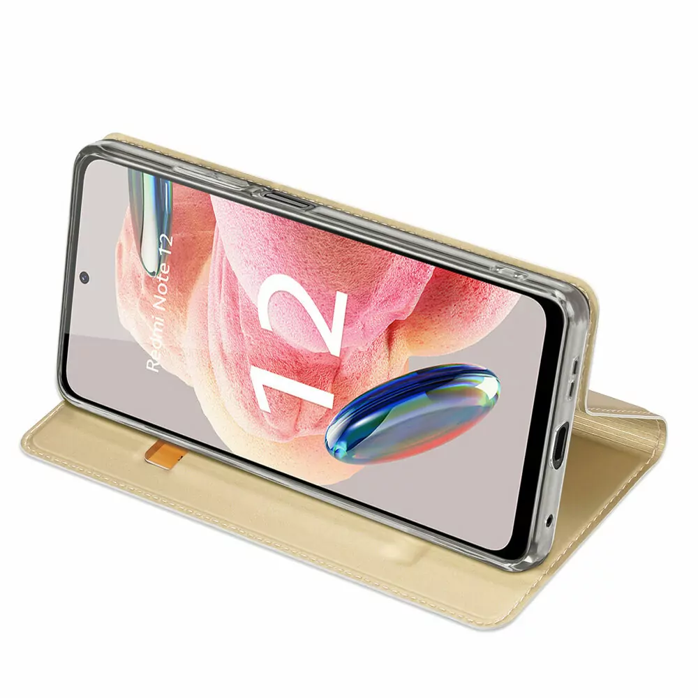 Prémiové flipové pouzdro DUX DUCIS SKIN na mobil Xiaomi Redmi Note 12 4G zlatavé