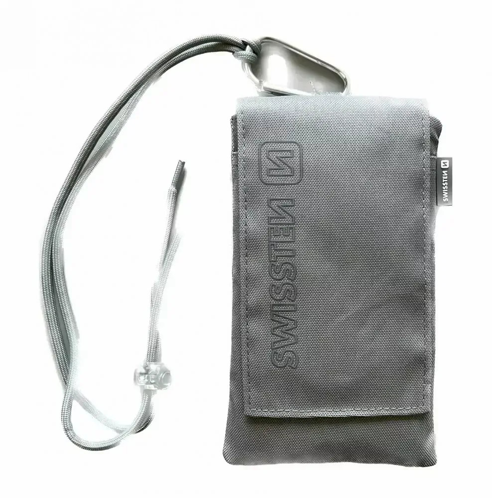 Kapsičkové univerzální pouzdro SWISSTEN POCKET na krk s karabinou pro mobily s velikostí do 6,8" šedé