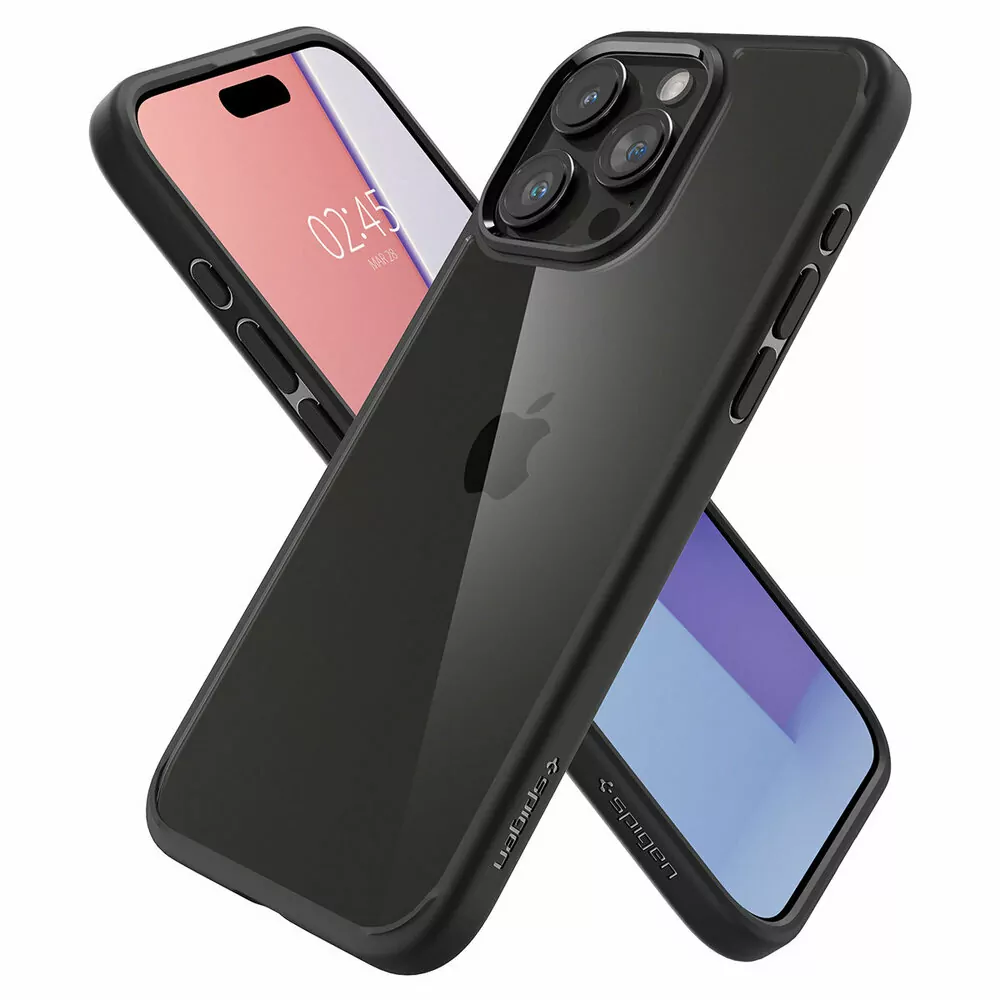 Silikonové pouzdro SPIGEN Crystal Hybrid na mobil Apple iPhone 15 Pro - čiré s černým rámečkem