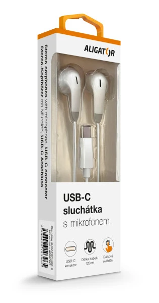 Handsfree sluchátka do uší s USB-C konektorem, ALIGATOR AE007 Cool Music, bílá (kompatibilní s iPhone 15 a vyšší)