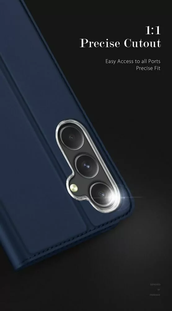 Prémiové flipové pouzdro DUX DUCIS SKIN na mobil Samsung Galaxy S23 FE Modré
