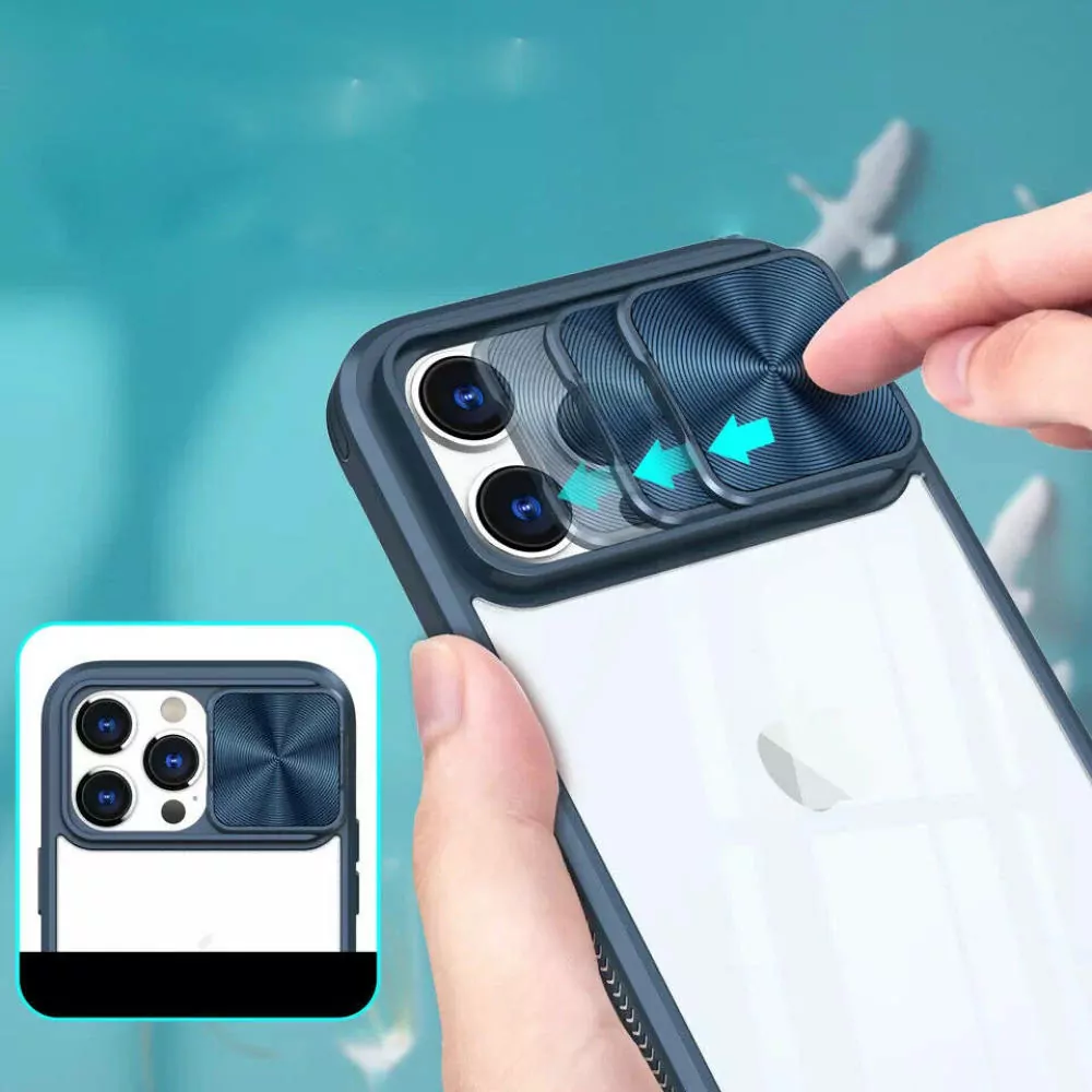 Silikonové pouzdro Camslider na mobil Apple iPhone 15 Pro Modré s ochranou kamerek