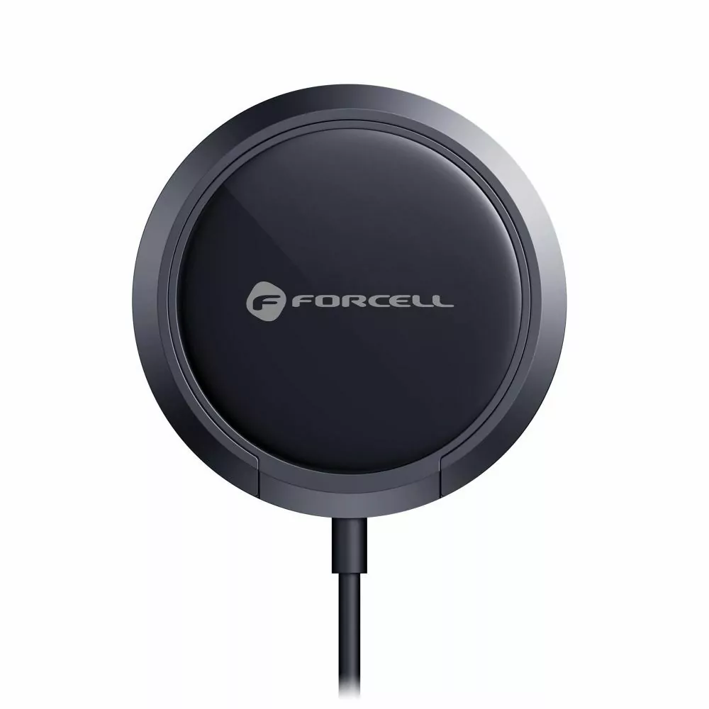 Bezdrátová indukční nabíječka - podložka FORCELL F-ENERGY PowerPod s kroužkem/stojánkem, kompatibilní s MagSafe, černá