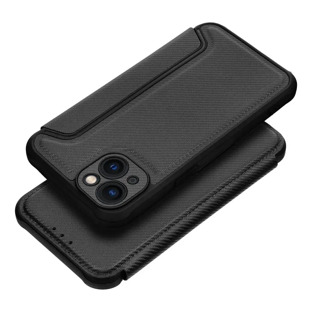 Ultimátní flip pouzdro RAZOR Coolcase Carbon na mobil Apple iPhone 13 černé