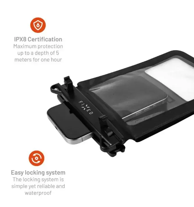 Vodotěsný obal pro mobil FIXED Float Twin - IPX8 a kvalitním uzamykacím systémem s dvěma kapsami