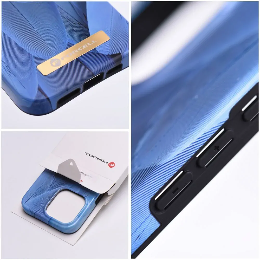Prémiové pouzdro FORCELL F-PROTECT Mirage 4D s MagSafe na mobil Apple iPhone 15 Pro - Modrá pírka