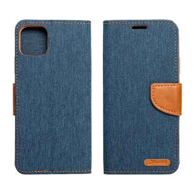 Luxusní flipové pouzdro Coolcase Canvas pro Samsung Galaxy A40 navy modré