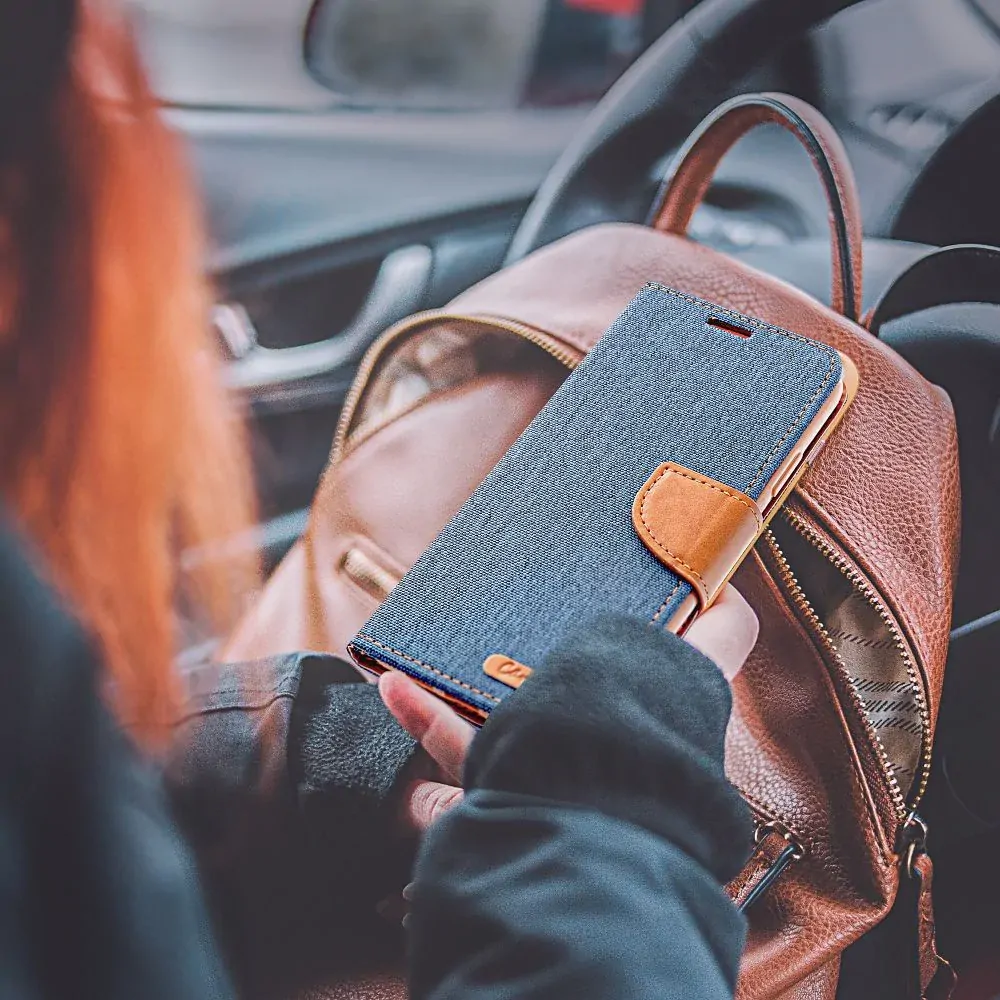 Luxusní flipové pouzdro Coolcase Canvas pro Samsung Galaxy A35 5G modré